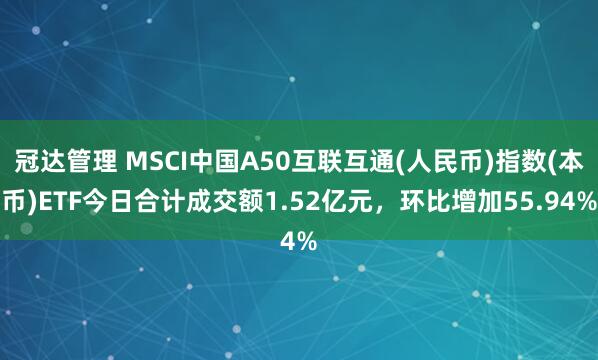 冠达管理 MSCI中国A50互联互通(人民币)指数(本币)ETF今日合计成交额1.52亿元，环比增加55.94%